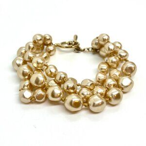 MONET VINTAGE Faux Pearl Multi Strand Bracelet Gold Tone Champagne Toggle Clasp